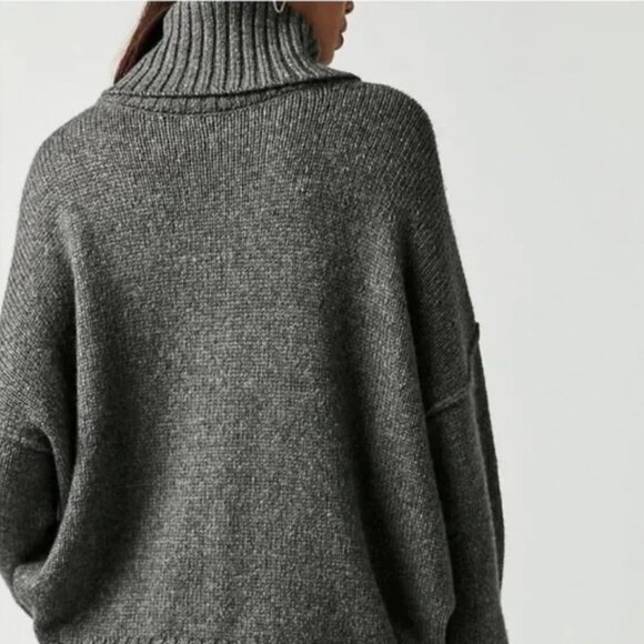 Free People Gray Fringe Turtleneck Sweater - Picture 2 of 14